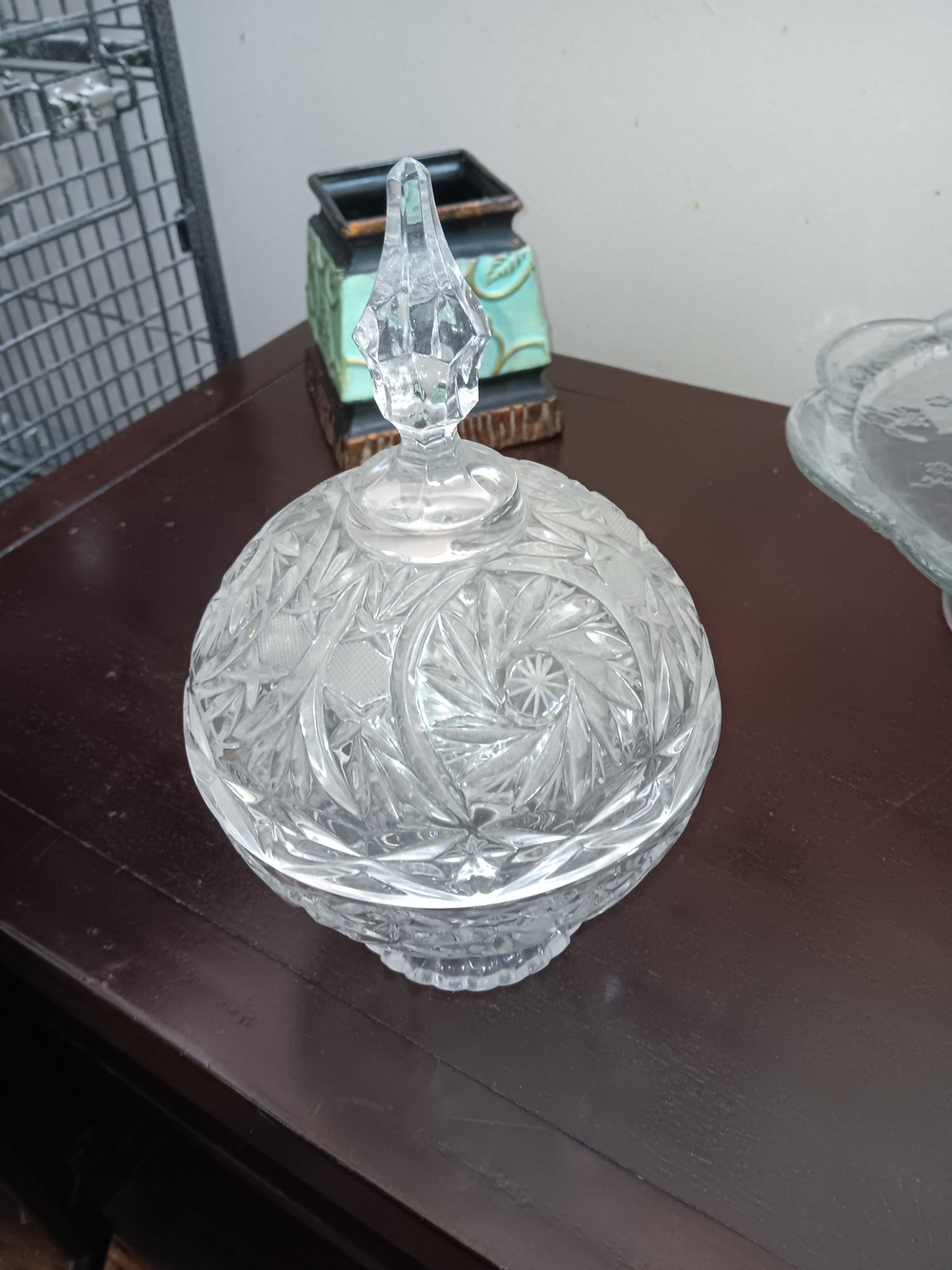 Unk Clear Cut Glass Covered Candy Dish